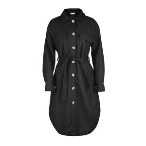 Teplý černý dámský kabát s kapsami, knoflíky a zavazováním v pase 493-2 UNI