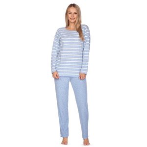 Dámské froté pyžamo Agata modré pruhy růžová XL