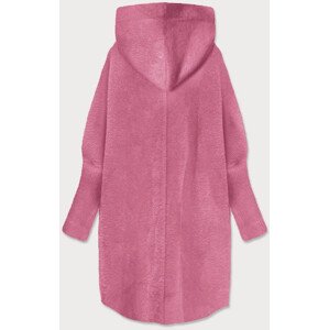 Světle růžový dlouhý vlněný přehoz přes oblečení typu alpaka s kapucí  (908) Růžová ONE SIZE