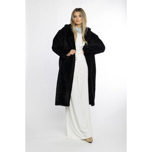 Černý plyšový dámský oversize kabát AnnGissy (AG1-J9172) odcienie czerni S (36)