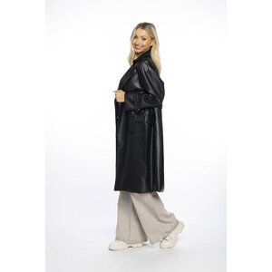 Černý dvouřadový klasický dámský kabát z ekologické kůže AnnGissy (AG6-30) odcienie czerni XXL (44)