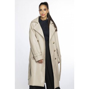 Béžový dvouřadový klasický dámský kabát z ekologické kůže AnnGissy (AG6-30) Béžová L (40)