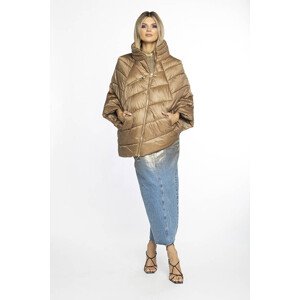 Tmavě béžová dámská bunda pončo s ozdobnými zipy AnnGissy (AG1-J9171) Béžová S (36)