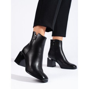 Zajímavé černé  kotníčkové boty dámské na širokém podpatku  39