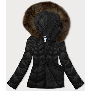 Černá prošívaná dámská bunda s kapucí Glakate pro přechodné období (LU-2202) odcienie czerni L (40)