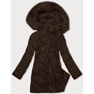 Tmavě hnědá dámská zimní bunda s kapucí (H-898-23) odcienie brązu S (36)