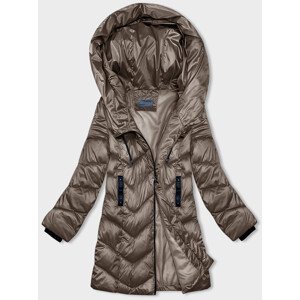 Tmavě béžová dámská zimní bunda s asymetrickým zipem (B8167-12) Béžová 46