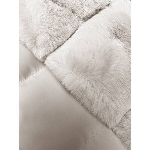 Dámská zimní bunda v ecru barvě s ozdobnou kožešinou (5M3158-254) Béžová S (36)