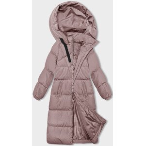 Dlouhá růžová hrubší dámská bunda s kapucí (5M3163-46) Růžová XL (42)