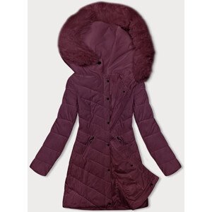 Prošívaná dámská zimní bunda ve vínové bordó barvě s kapucí LHD (2M-057) odcienie czerwieni XL (42)