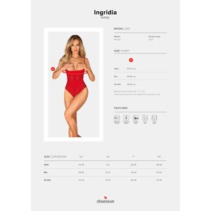 Ohromující body otevřené Ingridia crotchless teddy - Obsessive červená XL/2XL