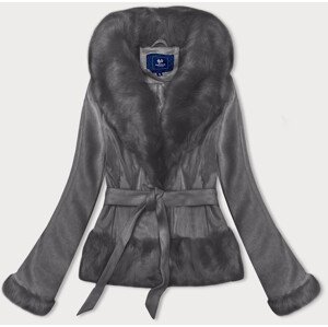 Krátká dámská bunda v grafitové barvě se zavazováním model 19152023 - Ann Gissy Barva: šedá, Velikost: XXL (44)