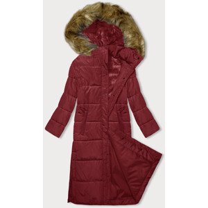 Červená dlouhá zimní bunda s kapucí (V726) odcienie czerwieni M (38)