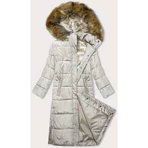 Dlouhá zimní bunda v ecru barvě s kapucí (V726) odcienie bieli M (38)