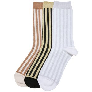 Ponožky s kovovým efektem Stripe Ponožky 3-balení černá/bílá písková/bílá 43-46