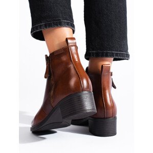 Originální dámské  kotníčkové boty hnědé na širokém podpatku  40