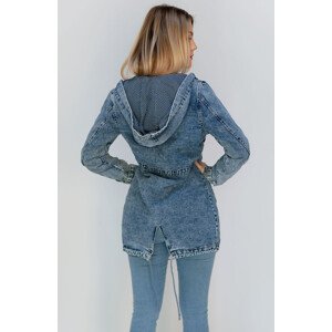 Dlouhá džínová dámská bunda s kapucí model 15499446 Modrá XS (34) - Re-Dress