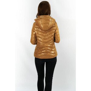 Krátká prošívaná dámská bunda v hořčicové barvě s kapucí (CAN-333) hnědá XXL (44)