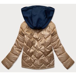 Karamelovo/modrá dámská bunda s kapucí (BH2003) Barva: Hnědá, Velikost: XL (42)