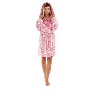 FLORA župan s kapucí model 14722783  S 3/4 župan s kapucí 3303 listy bílá antique pink flannel fleece polyester - Vestis