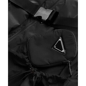 Krátká černá dámská bunda s páskem (AG3-03) černá L (40)