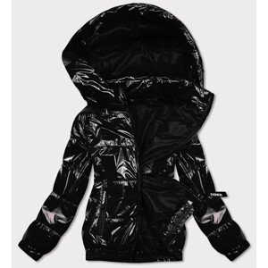 Lesklá černá prošívaná bunda s kapucí (BR9788-1) černá 48