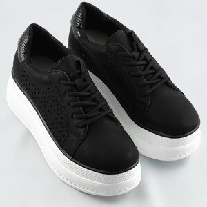 Černé ažurové dámské boty s vysokou podrážkou (DQR2290) Barva: odcienie czerni, Velikost: XL (42)