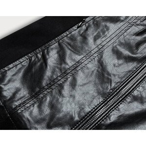 Vypasovaná černá dámská bunda s různých spojených materiálů (752ART) Barva: odcienie czerni, Velikost: M (38)