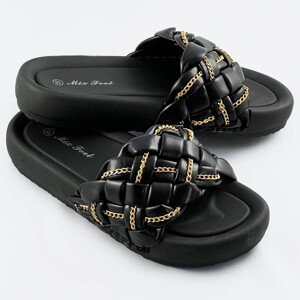 Černé dámské pantofle se páskem a s řetízkem černá XL (42) model 17356911 - Mix Feel
