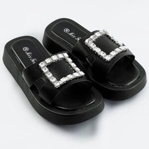 Černé dámské pantofle se zirkony model 17360257 černá XL (42) - Mix Feel
