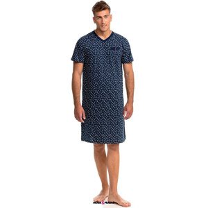 Elegantní pánská košile na spaní Vamp 14748 M tmavě modrá - vzor