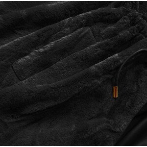 Černá kožešinová bunda s kapucí (B8049-1) černá XXL (44)