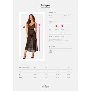 Elegantní košilka Estiqua long chemise - Obsessive černá M/L