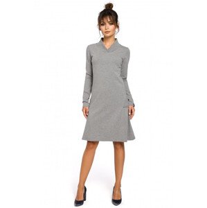 B044 Trapézové šaty s žebrovaným lemem - šedé Velikost: EU XL