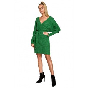 M714 Zavinovací svetrové šaty s vázáním - smaragdové EU L/XL
