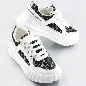 Bílo-černé dámské sportovní boty s ozdobným vzorem (LA811) Barva: odcienie bieli, Velikost: XL (42)