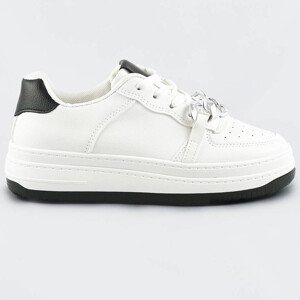 Bílo-černé dámské sportovní boty s řetízkem (B-545) Barva: odcienie bieli, Velikost: XL (42)