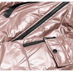 Krátká dámská bunda v perleťově růžové barvě (B8138-51) Růžová XXL (44)