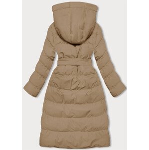Dlouhá béžová dámská zimní bunda s kapucí (5M3178-84) Béžová L (40)