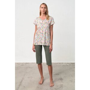 Vamp - Dvoudílné dámské pyžamo – Pansies 18200 - Vamp Barva: green khaki, Velikost: S