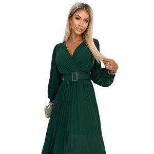zelené dámské šaty s výstřihem a opaskem  UNI model 18395252 - numoco basic