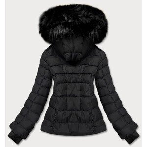 Krátká černá dámská zimní bunda s kožešinou (5M768-392A) černá S (36)