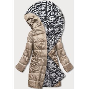 Béžovo-bílá přeložená obálková dámská bunda s kapucí (R8040) béžová 52