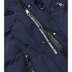Tmavě modrá dlouhá dámská zimní bunda s kožešinovou podšívkou (2M-011) Modrá XXL (44)