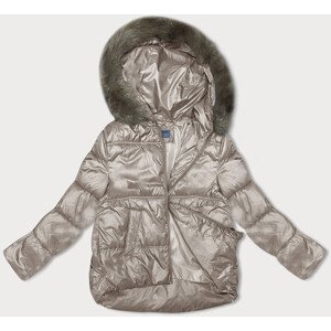 Béžová dámská zimní bunda s kapucí (B8205-12) Béžová 46
