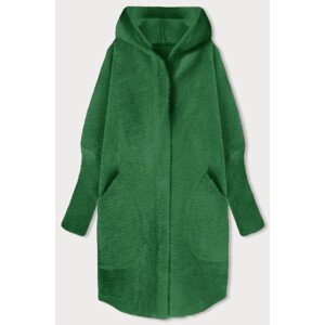 Tmavě zelený dlouhý vlněný přehoz přes oblečení typu alpaka s kapucí (908) odcienie zieleni ONE SIZE