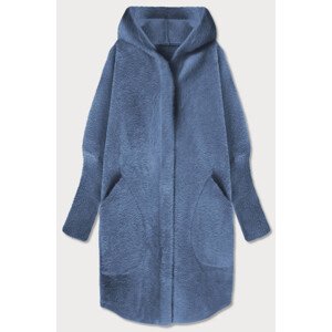 Tmavě modrý dlouhý vlněný přehoz přes oblečení typu "alpaka" s kapucí (908) Modrá ONE SIZE