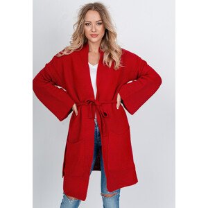 Dlouhý dámský svetr s kapsami - červená, Velikost: UNI