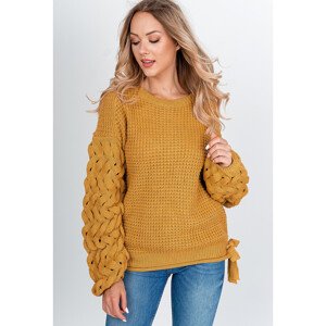 Dámský pletený svetr s mašlemi - horčicová, Velikost: UNI