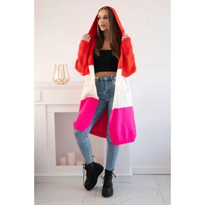 Pruhovaný svetr s kapucí červená+ecru+růžová neon UNI